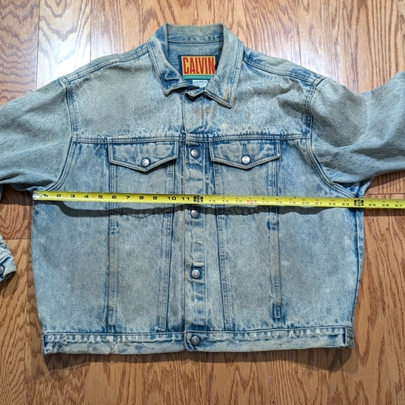 Vtg 90s CALVIN Calvin Klein Denim Jean Jacket Size L Acid Wash Distressed Grunge - Picture 5 of 6